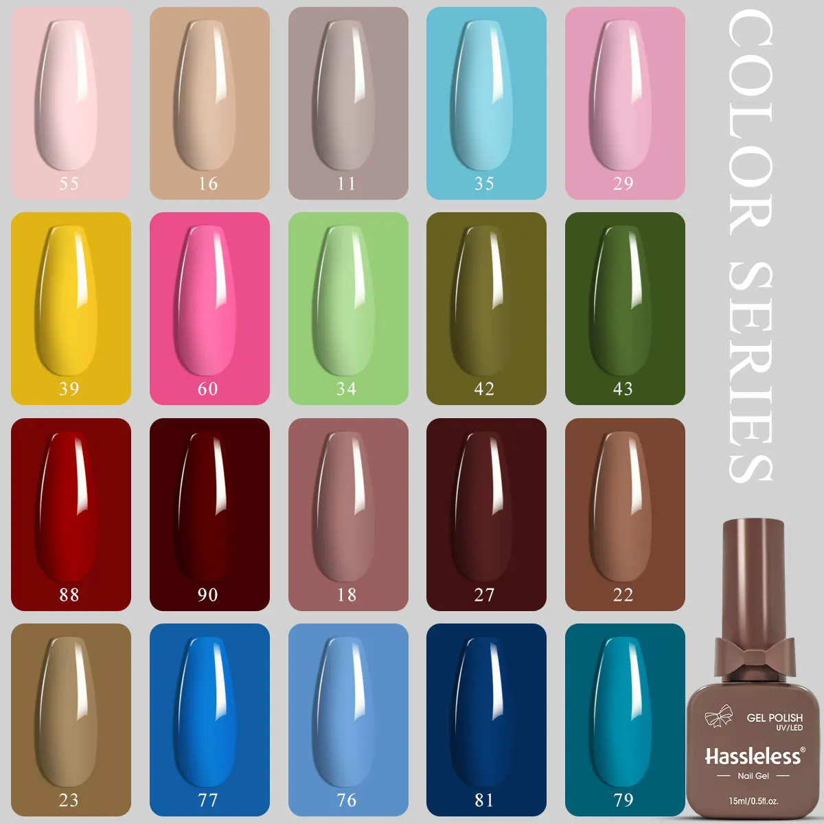 Hassleless Solid Color Gel Nail Polish, Multiple Trendy Shades Available. Professional Semi-Permanent Soak-Off UV/LED Nail Gel W