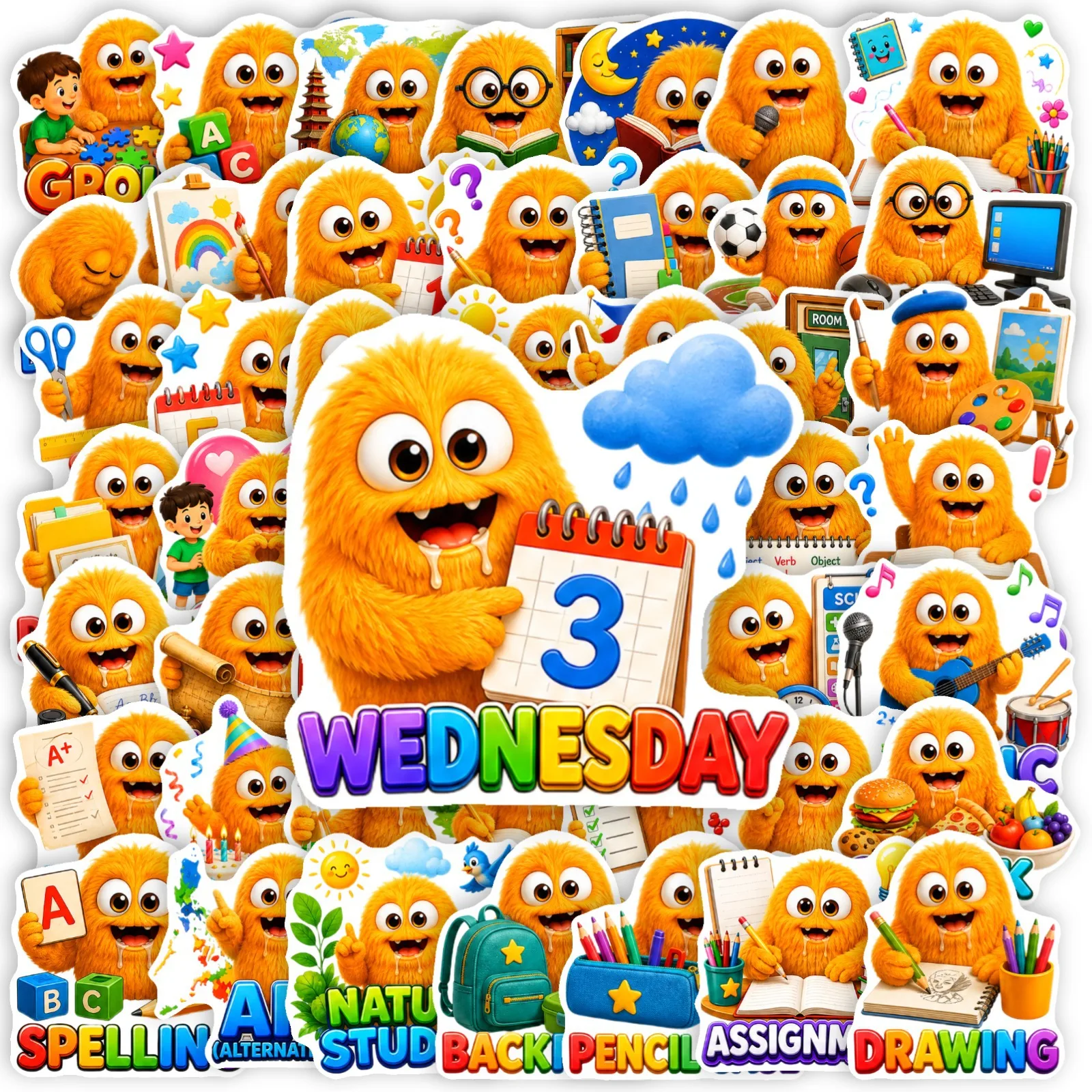 50 PCS New Cute Little Monster Creative Plush Monster Fun Stickers Pack Decorate Luggage Diary Gift Box Non Repeated Decals