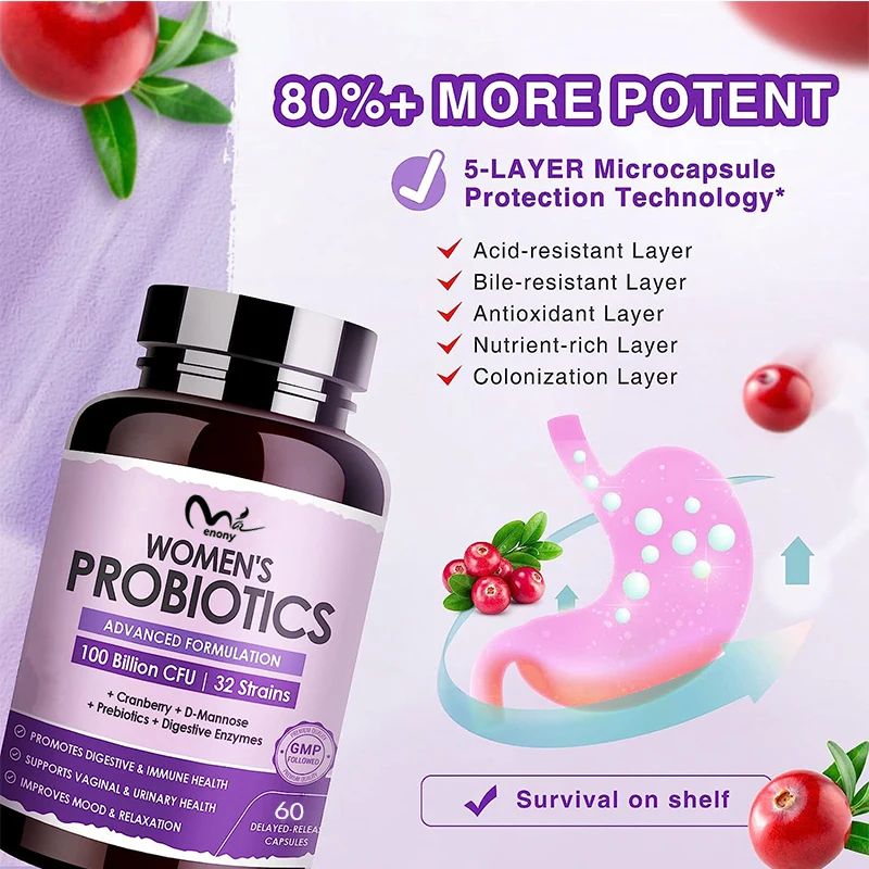 Probiotics for Women Digestive Health with Enzymes & Prebiotics  Vaginal Probiotics with D Mannose & Cranberry