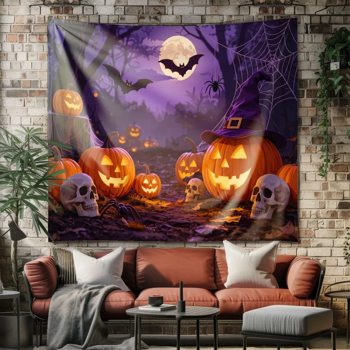 1pc Halloween pumpkin skull bat spider tapestry wall decoration space decoration hanging ornaments gift background cloth