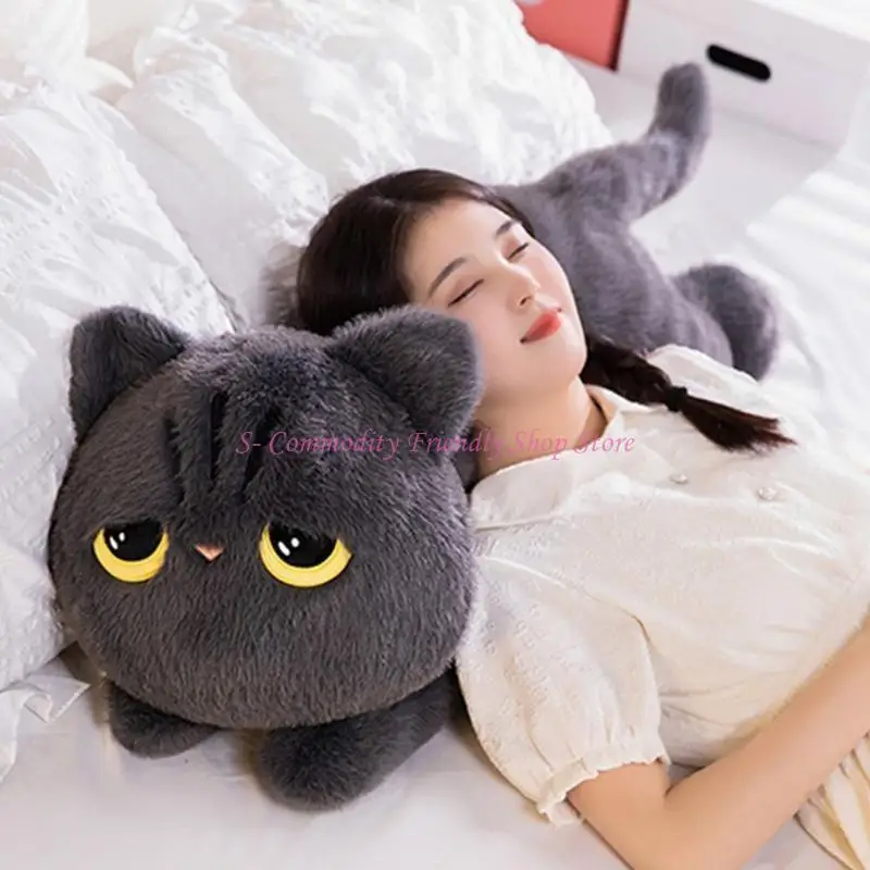 85AE Cartoon Cats Toy Plush Figure Cuddly Toy Stuffed Pillow With Embroidery Eyes For Bedroom Living Room Display Accessories