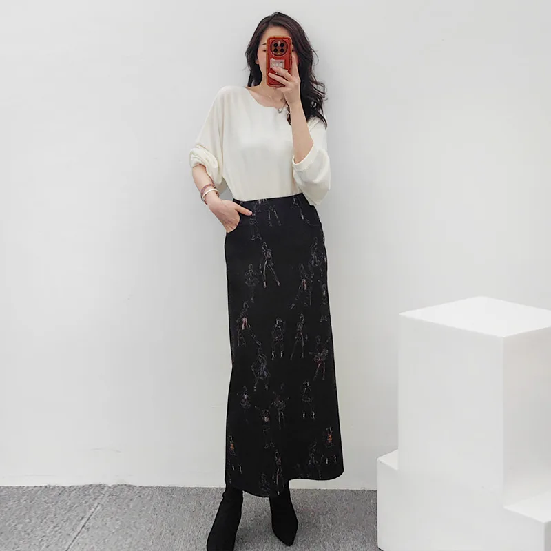 tweed wool skirt women sexy long skirts luxury woman clothes fashion japanese style womens black denim vintage sexys thick dress