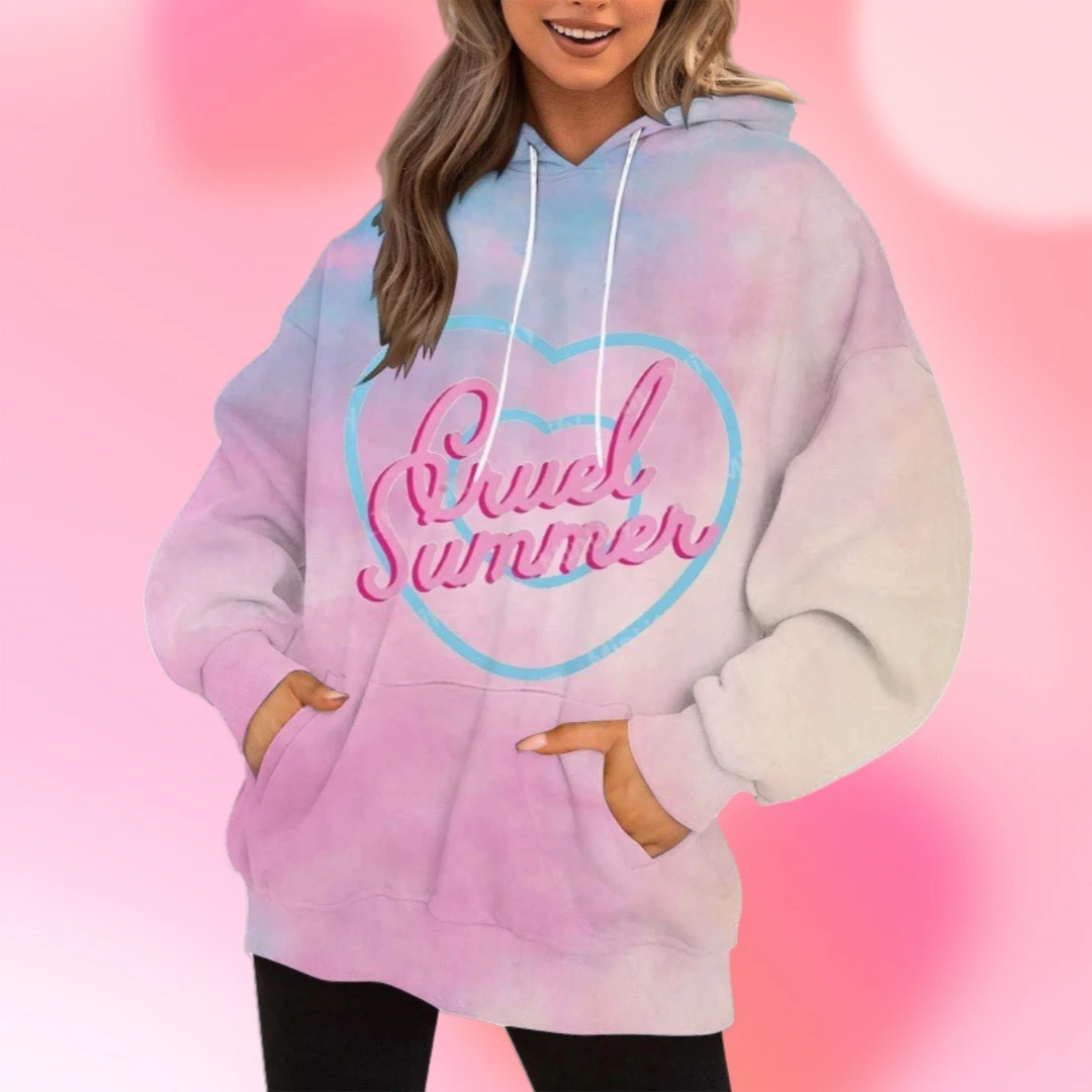 ALL TOO WELL-sudaderas con estampado de letras rojas para mujer, ropa de calle Kawaii de gran tamaño, sudaderas holgadas populares coreanas para mujer