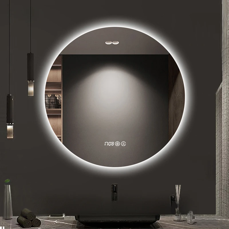 40/50/60CM Round Smart Hotel Bedroom 3 Color Adjustable Defogging Decorative Mirror LED Bathroom Mirror Backlight With