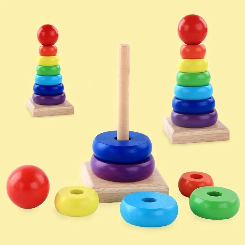 Montessori Wooden Rainbow Stacker Color Recognition & Hand-Eye Coordination Toy for Babies 1-3 Years