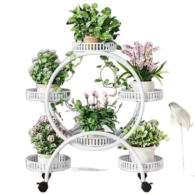 Multi Tier Rolling Plant Stand Floor to Ceiling Flower Pot Rack Movable Storage Shelf for Living Room Balcony Home Decor