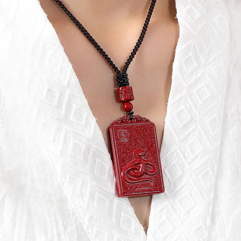 Zodiac natal year pendant natural raw cinnabar natal year amulet necklace