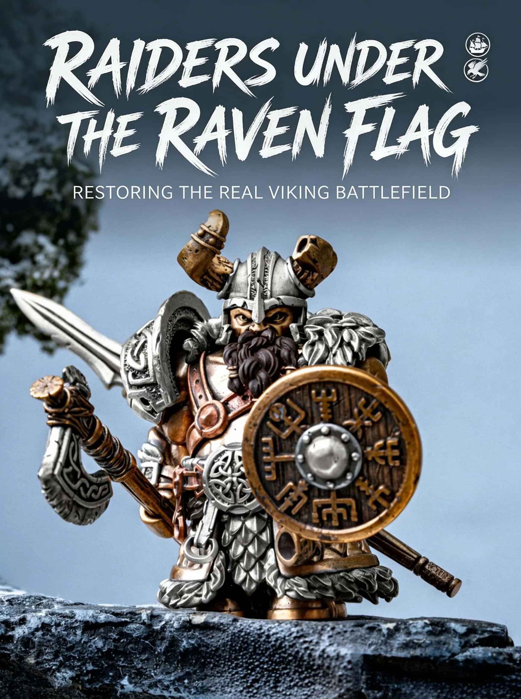 Adult Collectible Metal Viking Warrior Statue, Raven Flag Norse Raider Figurine with Shield & Sword, Desk Decor
