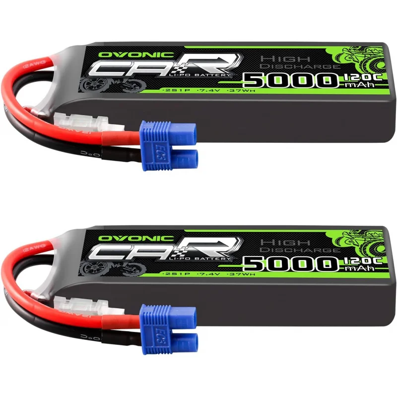 

OVONIC 2S Lipo Battery EC3 RC Car Battery 7.4V 120C Lipo for 1/8 1/10 RC Vehicles(2 Packs)