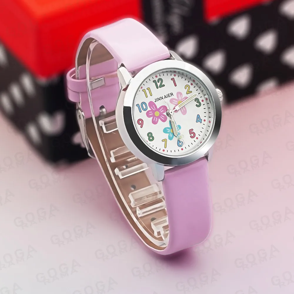 Neues Blumenmuster Kinder uhr rosa rot weiß Leder Quarz Jungen uhr Mädchen uhr Neujahrs geschenk