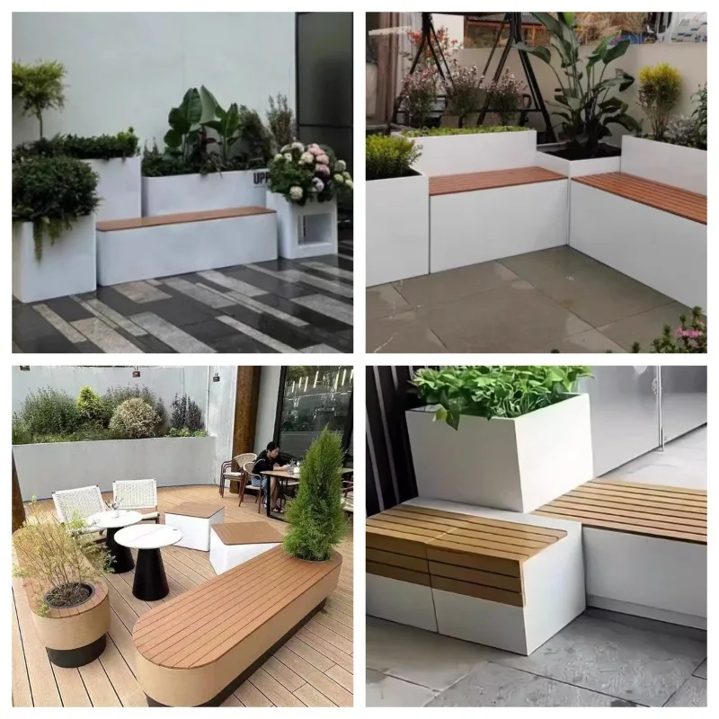 Custom Metal Bench Planter Rack, Partition Flower Trough for Mall Outdoor Area
