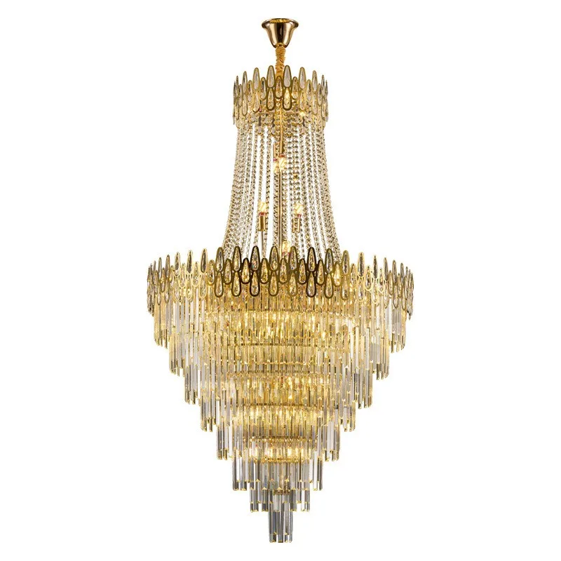 Villa chandelier, living room lamp, duplex floor rotating luxury empty simple post-modern light luxury staircase crystal