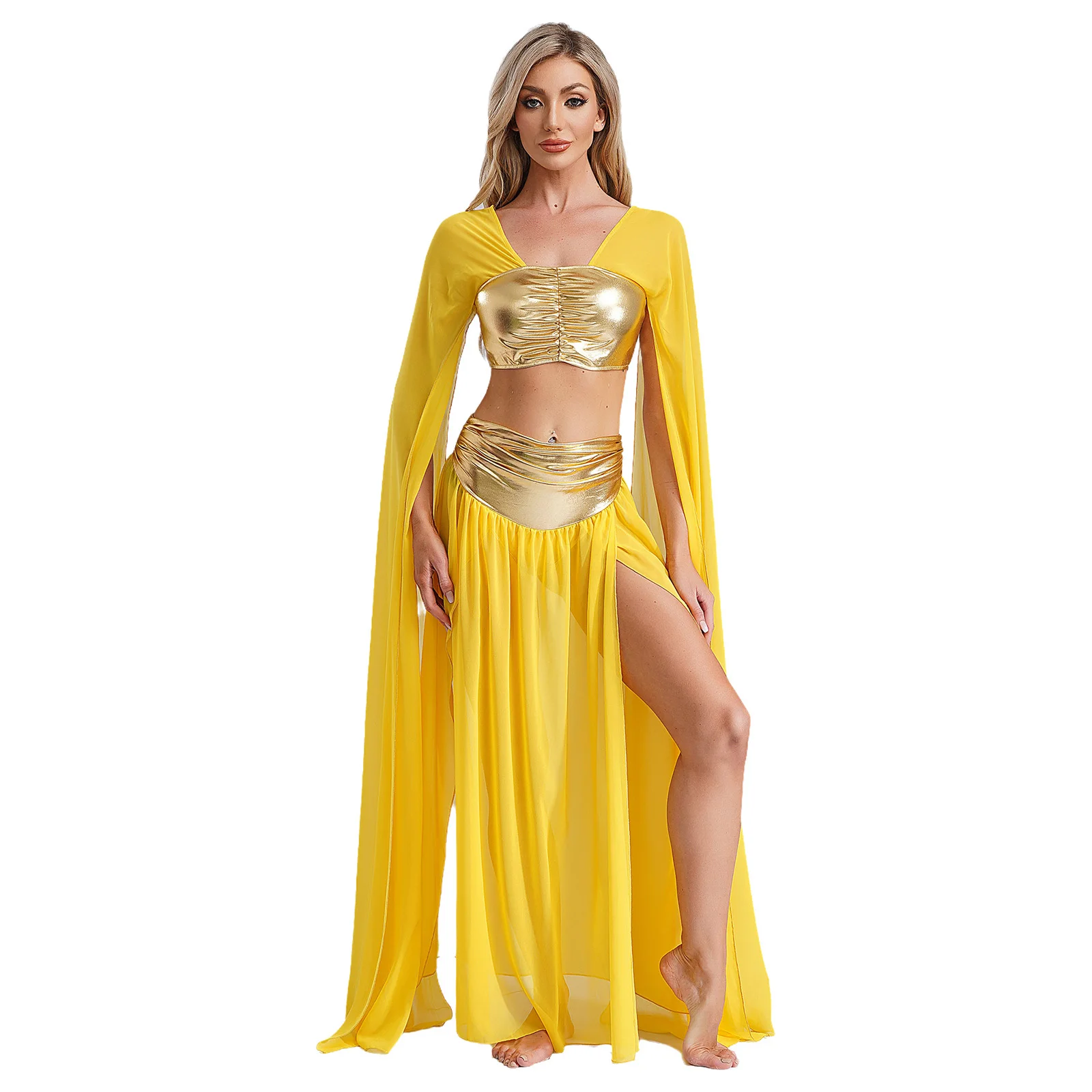 Womens Ancient Rome Egyptian Cleopatra Cosplay Costume Crop Top And Split Skirt Set Carnival Oriental Indian Belly Dance Outfits view 2