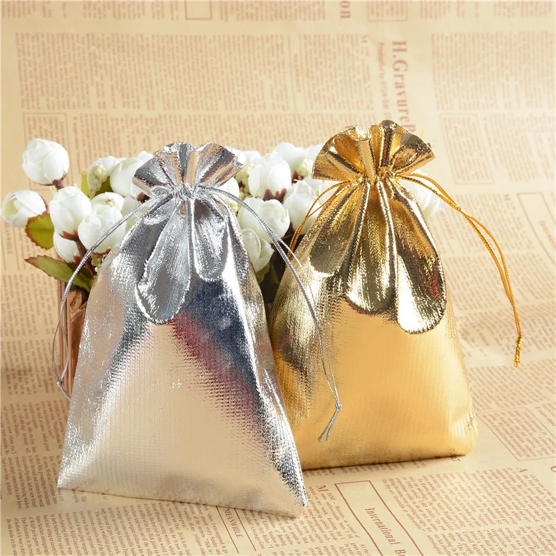 10pcs Jewelry Packing Silver Gold Foil Cloth Drawstring Velvet Bag 5x7cm,7x9cm,9x12cm Wedding Gift Bags Cloth Pouches