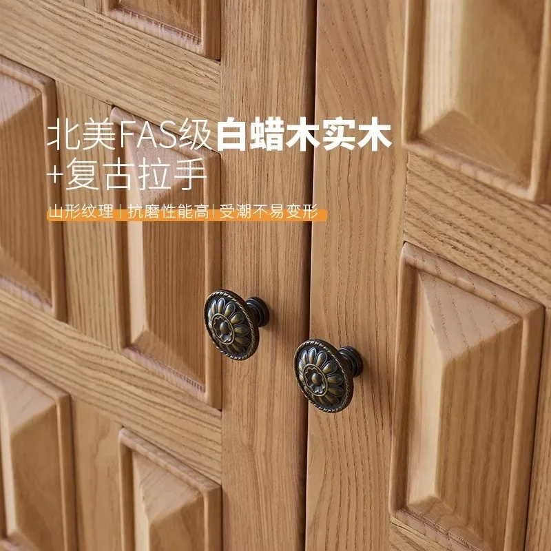 خزانة جانبية كاكي، طراز خشبي فرنسي قديم، خزانة تخزين لغرفة المعيشة، خزانة جانبية من الخشب الصلب #4