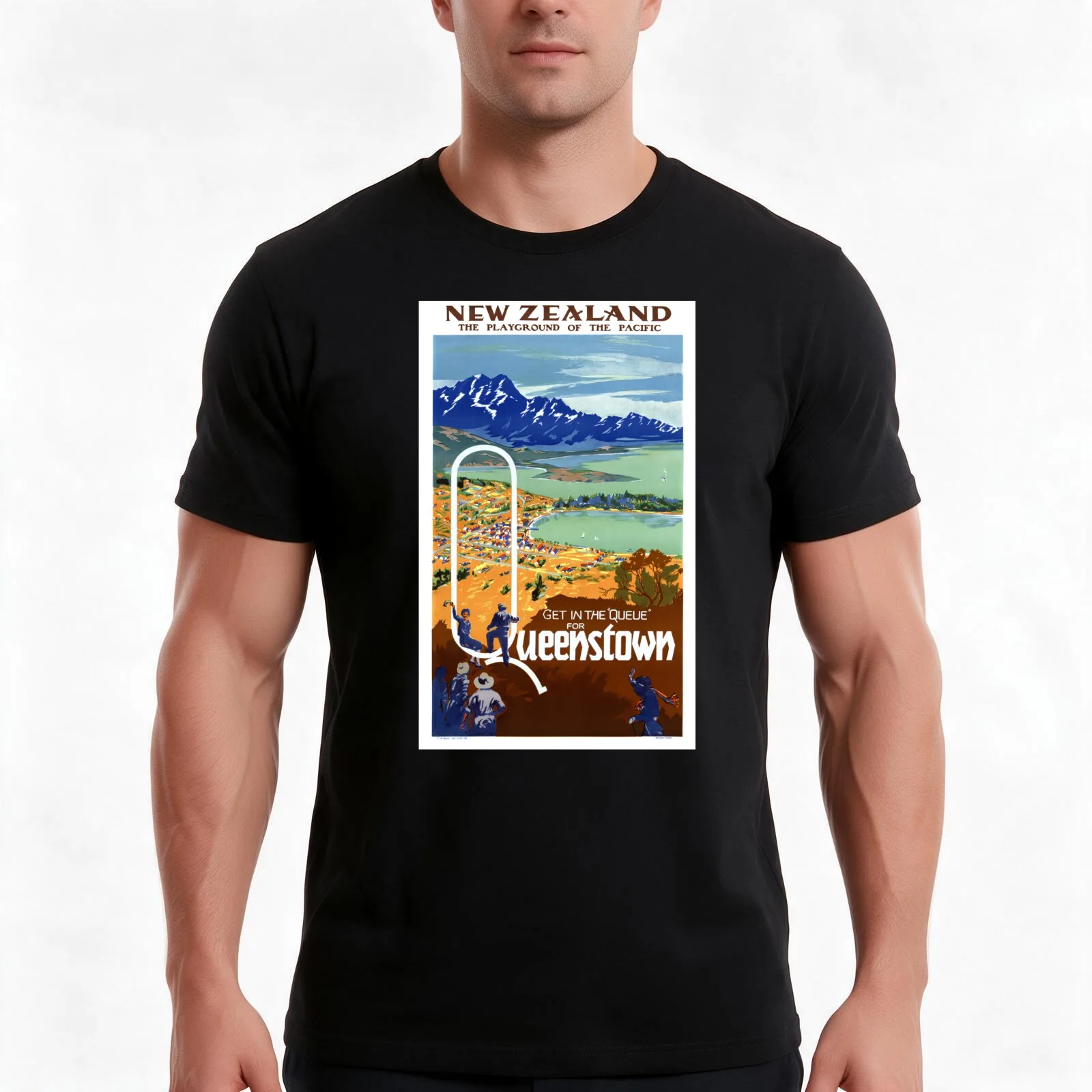 New Zealand Vintage Travel Poster Restored Men T Shirt man graphic t shirt