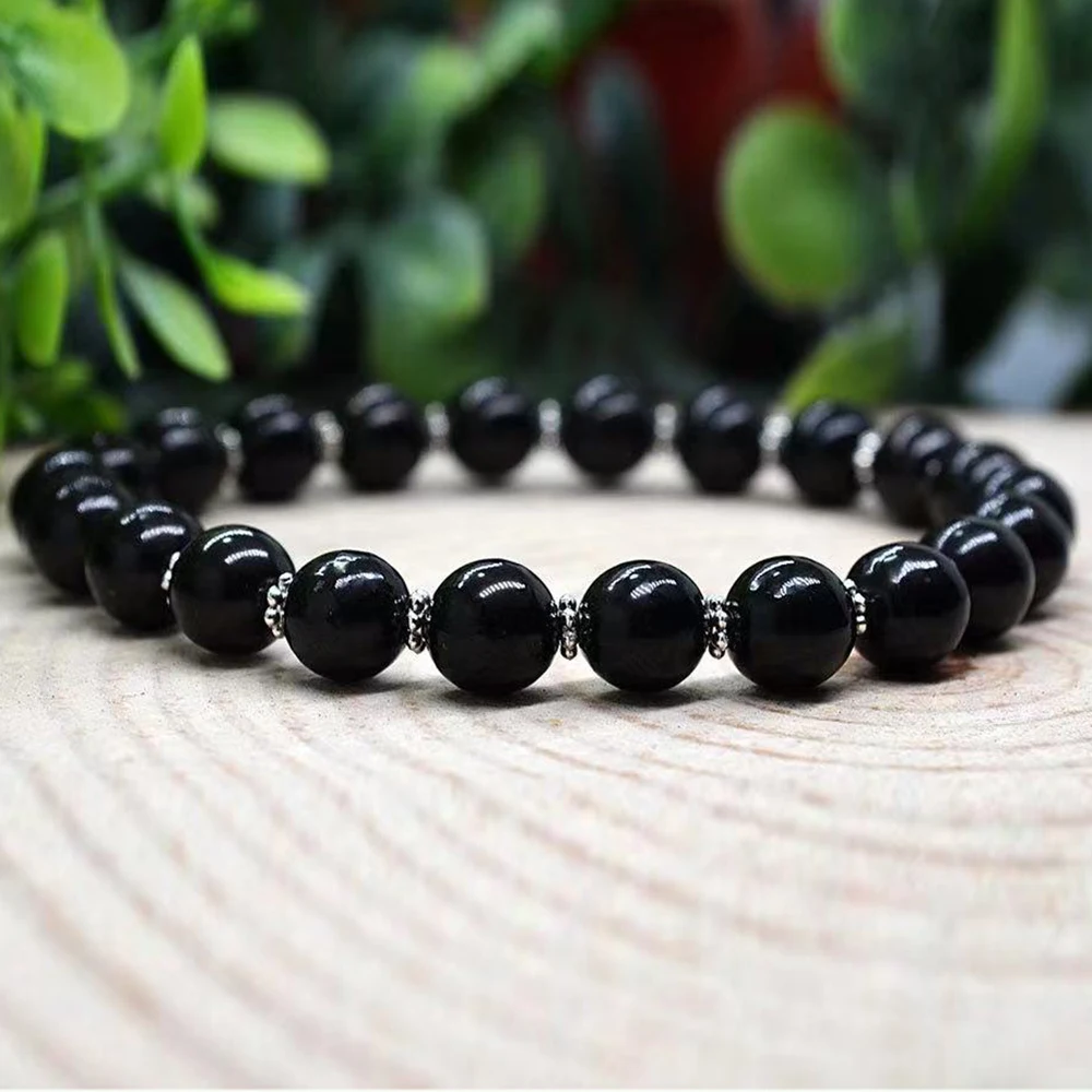

MG1974 8 MM AAA Grade Black Tourmaline Crystal Bead Bracelet Womens Mens EMF Energy Protection Jewelry