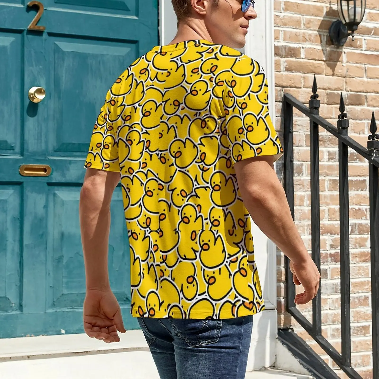 Oversize T-Shirt Summer Bunch of Rubber Ducks T-Shirts Yellow Animal Kawaii O-Neck Tee Shirt Man Fashion Printed Tops