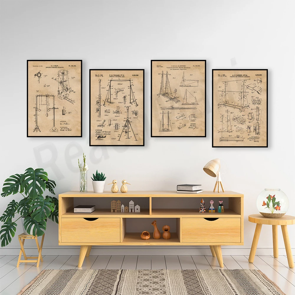 Vintage Gymnastics Equipment Patent Print, Gymnastics Wall Art Poster for Home Office Man Cave Student Teacher Coach Sports Gift