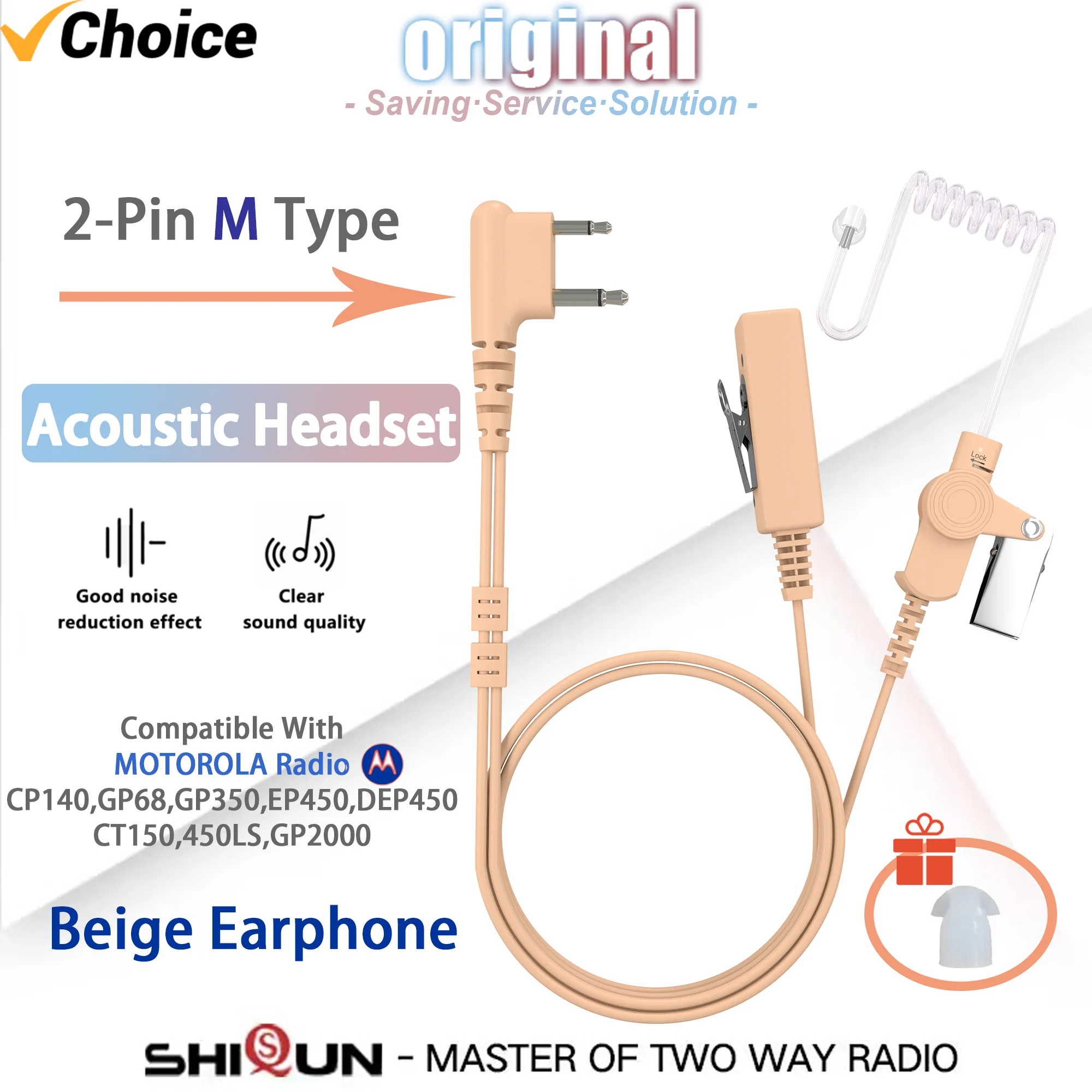 Acoustic Headset Beige Air Tube Earpiece compatible with Motorola Walkie Talkie DEP450 CT150 450LS GP2000 CP140 GP68 GP350 EP450