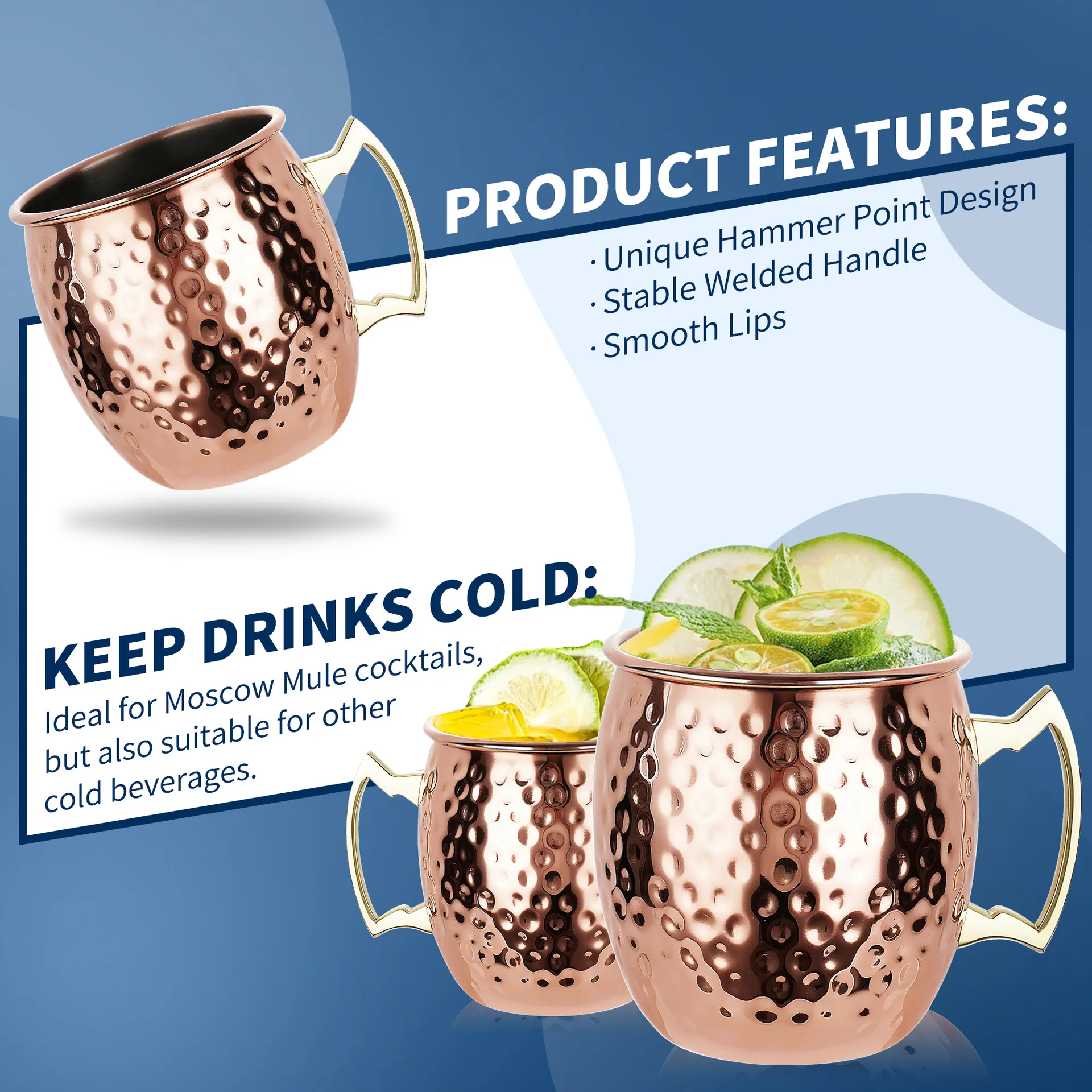 

New mule cup beer cup bar Moscow thickened stainless steel 500ml rose gold wine glass