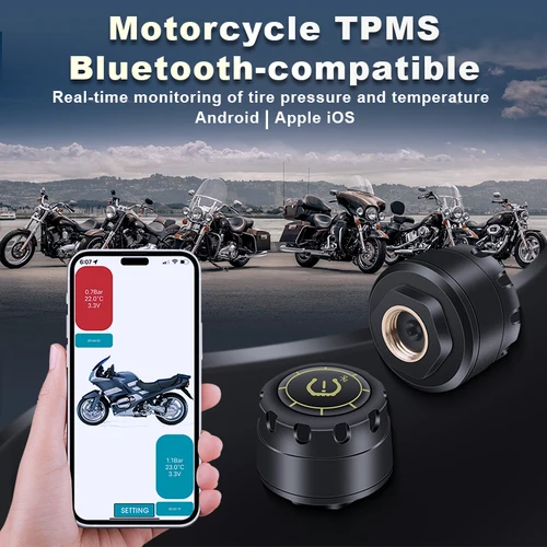 Imagen 2 del producto Sistema de monitoreo de presión de neumáticos TPMS para automóvil con Bluetooth 5.0, conexión por teléfono móvil, sensor de presión de neumáticos para motocicleta y automóvil para iOS y Android