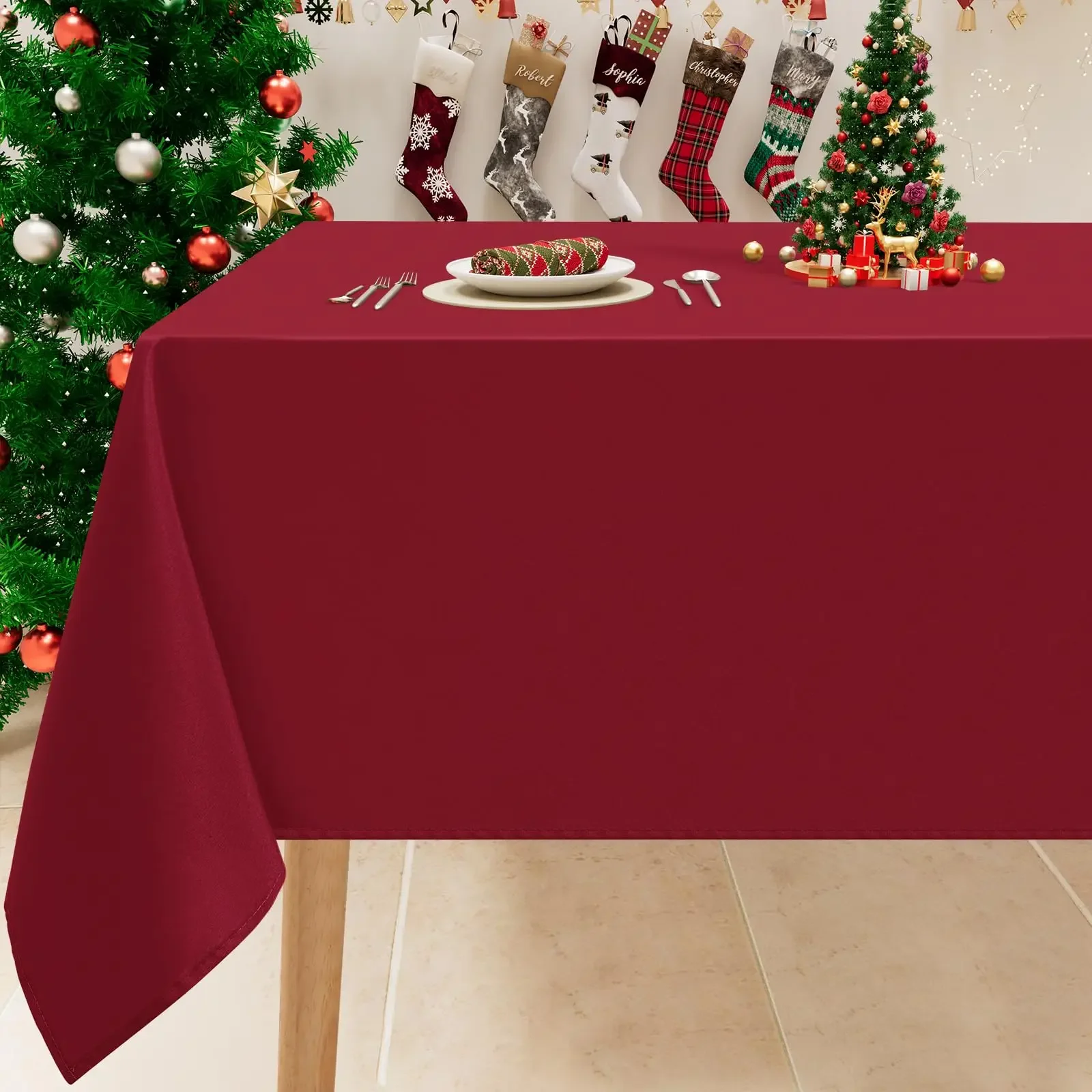 

Christmas Wine Red Polyester Anti Wrinkle,Washable And Reusable,for Dining Kitchen Wedding Parties and Outdoor Table Decorton