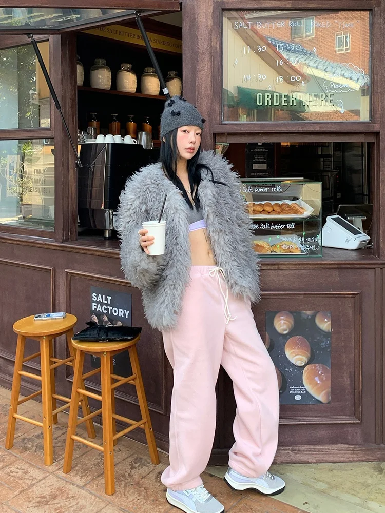 Winter Nieuwe Warme ort Bont Jaet Jong Sle ey Kleur vrouwen Jas Koreaanse Versie Lange Sve ronde Ne Niet- verwijderbaar Ontwerp