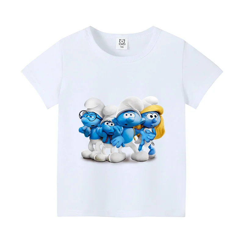 Smurfs t-shirt per bambini Cartoon Figure stampato manica corta vestiti bambini Base Tshirt bianco nero o-collo Tee Casual top regalo