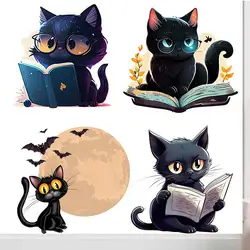 Cute Black Cat Reading Book Wall Sticker Art Mural Living Room Bedroom Decoration Home Decor Animal Stickers Decal M757