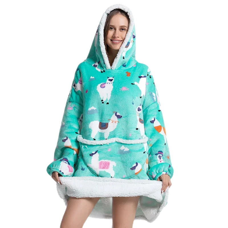 Übergroße Wearale Decke Hoodie Flanell Sherpa Fleece Warm Weich Winter Hoodie Sweatshirt für Kinder Erwachsene Kuscheln – Detail 33