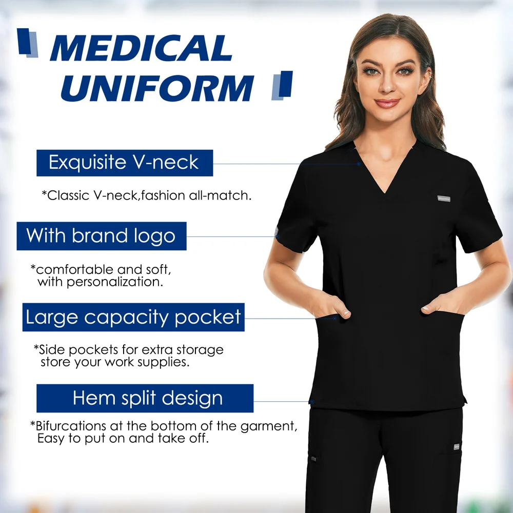 Medical Unisex tinta unita Scrub top donna Casual infermiera uniforme clinica scollo a v camicia medico abiti da lavoro