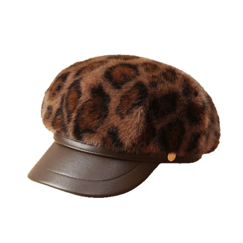 Y2K للجنسين الخريف الشتاء الفراء قبعات البيريه للنساء موتون مثمنة السفر واضح الرسام قبعة وهمية قضاعة الفراء قبعة Casquette أوم