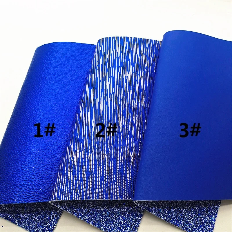 Double Sides Leather Blue Glitter Leather Matching with Sprinkles Litchi Smooth Faux Leather for DIY Craft 8.2