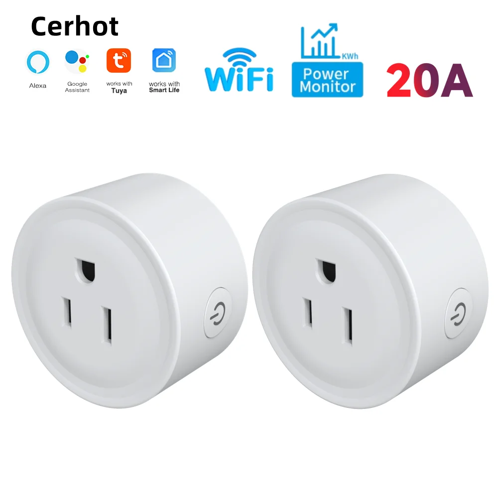 Cerhot 투야 와이파이 스마트 플러그, 전원 모니터 리모컨, 구글 어시스턴트, 알렉사, 얀덱스, 앨리스, 음성 제어, 미국 20, 16, 10A