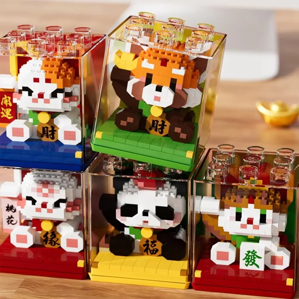 ABS Lucky Cat Figura Building Block Capodanno cinese 3D Micro blocchi di particelle Set Animali del fumetto Muro di mattoni Giocattoli Giocattoli di Capodanno