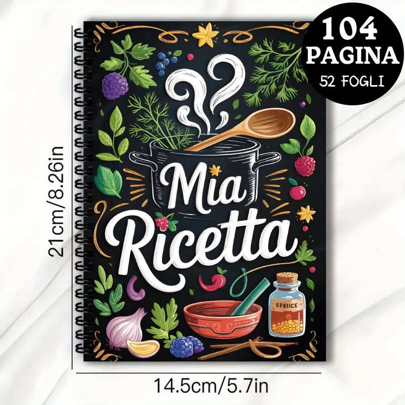 Italienisches Rezeptbuch, 104-seitiges leeres Küchennotizbuch, perfektes Geschenk für Familienköche, handgezeichnete, lebendige Kochthemenillustration