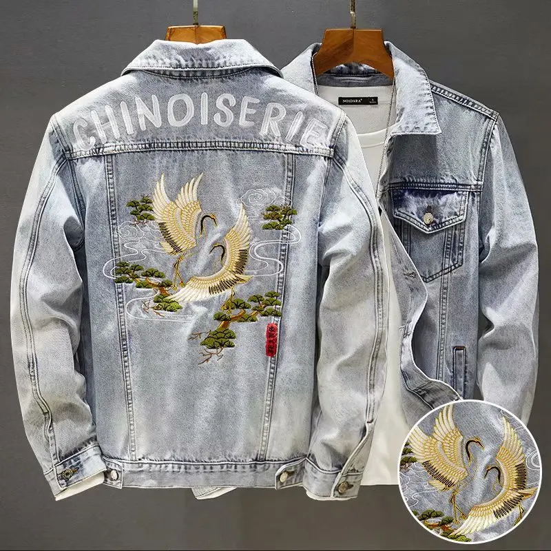 

Vintage Washed Jeans Jacket Men's Embroidered Casual Cotton Denim Jaqueta Masculina Classic Cowboy Jacket Denim Coat Men Clothes