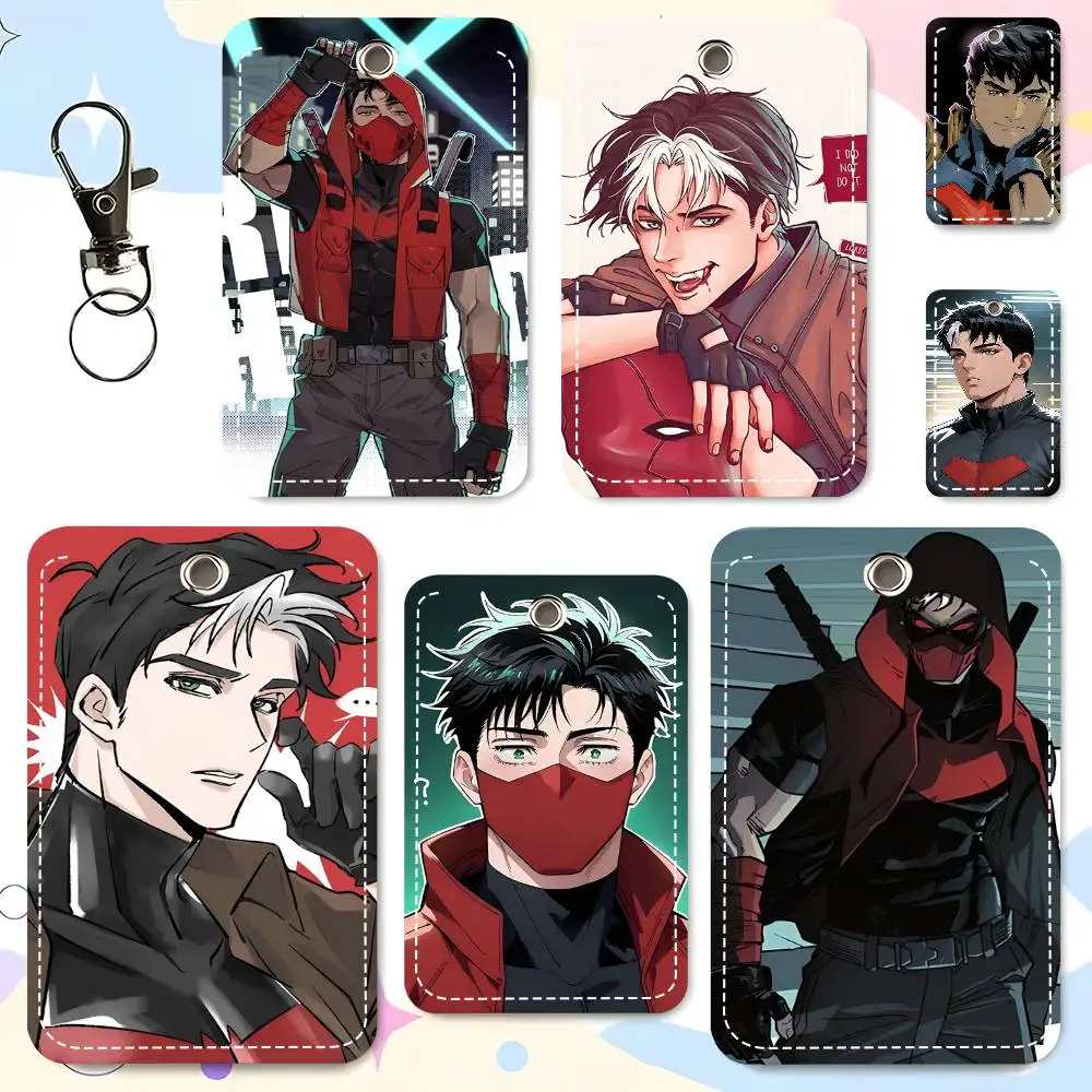 1pc Anime Jason Todd Card Case Keychain Access Card Bag Key Tag Ring Leather Card Holder Key Ring Access