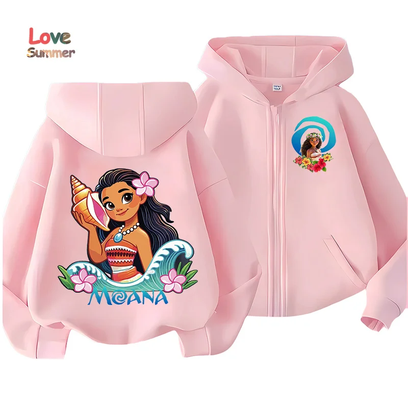 سترة ديزني موانا 2 للأطفال معطف فتاة أنيمي الكرتون المطبوعة سترة واقية مقنعين الموضة العصرية Kawaii ملابس أطفال هدية