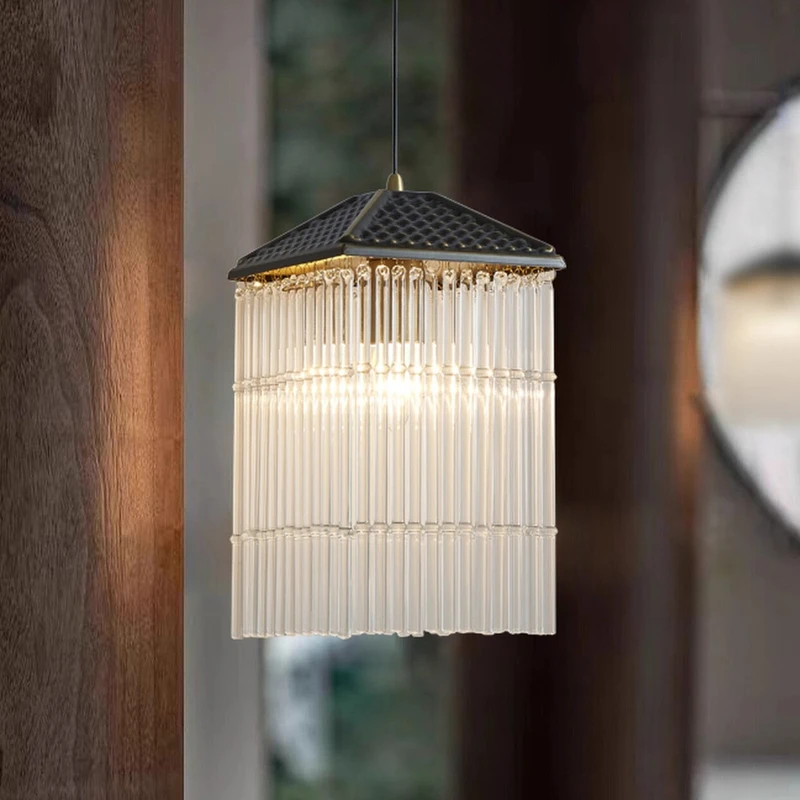 

Japanese Retro Style Pendant Light All Copper Glass LED Ceiling Chandelier Living Room Bedroom Homestay Decoration Hanging Lamps
