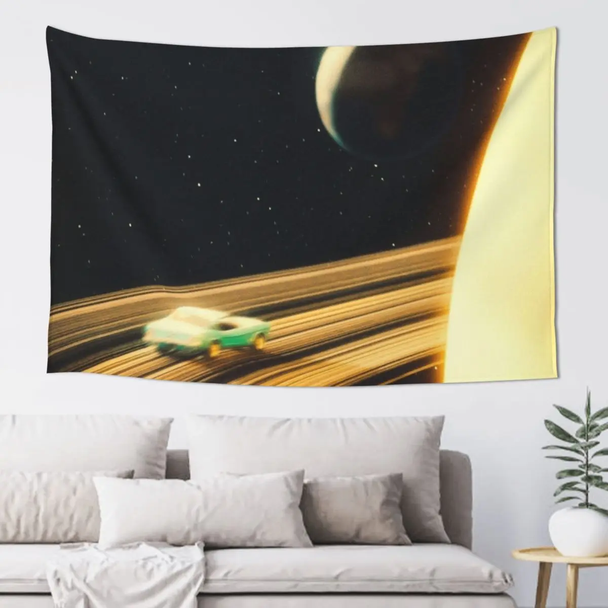 Saturn Highway - Retro-Futuristic Collage Artwork Design Adventure and Exploration Tapestry Decoration Room Tapestry