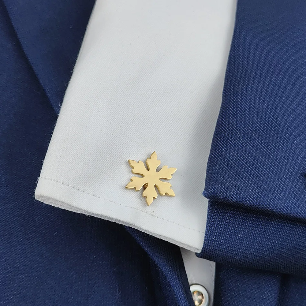Cufflinks 316L Stainless Steel 18K Gold Plated Solid Snowflake Pattern Mens Shirt Cuff Links Wedding Business Jewelry