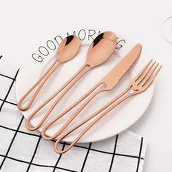 4Pcs/Set Rose Gold Cutlery Set Stainless Steel Tableware Knife Fork Coffee Spoon Dinnerware Set Kitchen Flatware Silverware