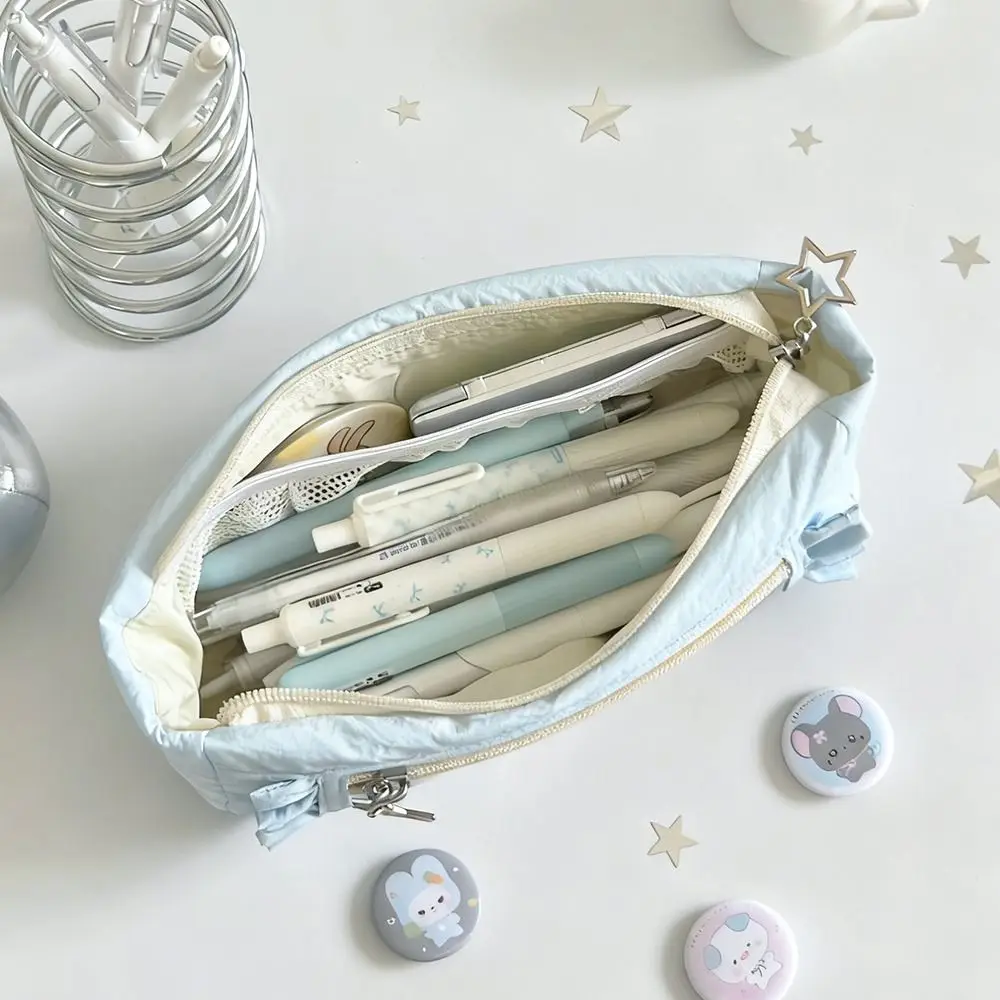 Cute Transparent window Pencil Case Badge Display multi-functional Pen Bag Storage Large Capacity Stationery Storage Pouch DIY