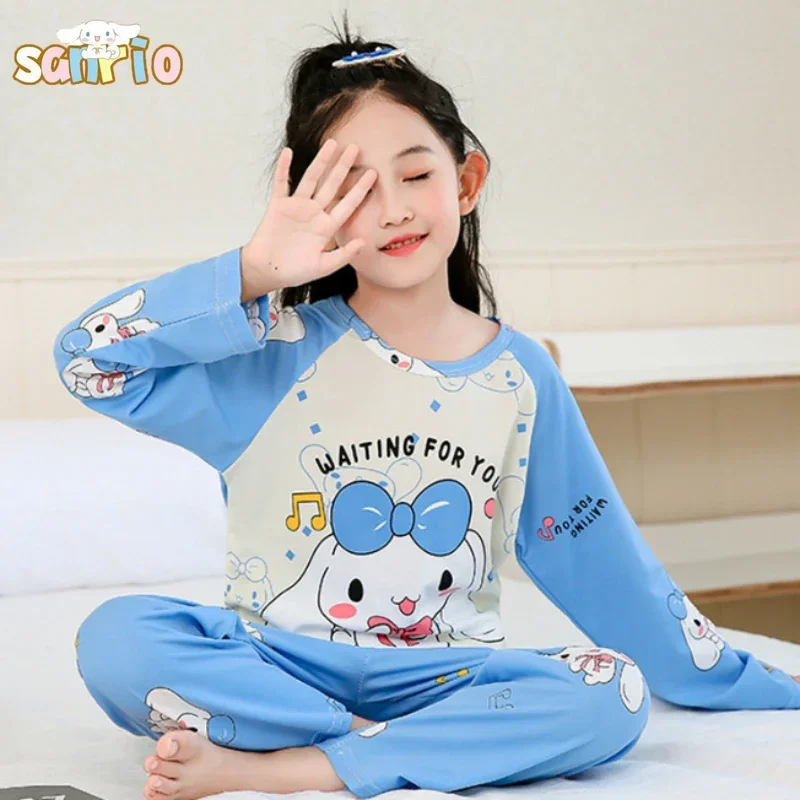 

Sanrio Hello Kitty Cinnamoroll Kuromi Children Pajamas Anime My Melody Spring Summer Cartoon Long-sleeved Home Girl Pajamas Gift