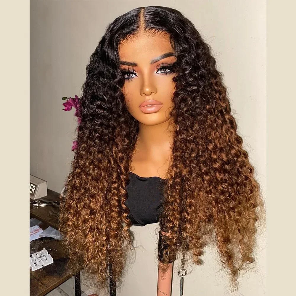 

Soft 26inch Soft 180Density Ombre Blond Kinky Curly Preplucked Lace Front Wig For Women Natural Hairline Wig Synthetic Baby Hair