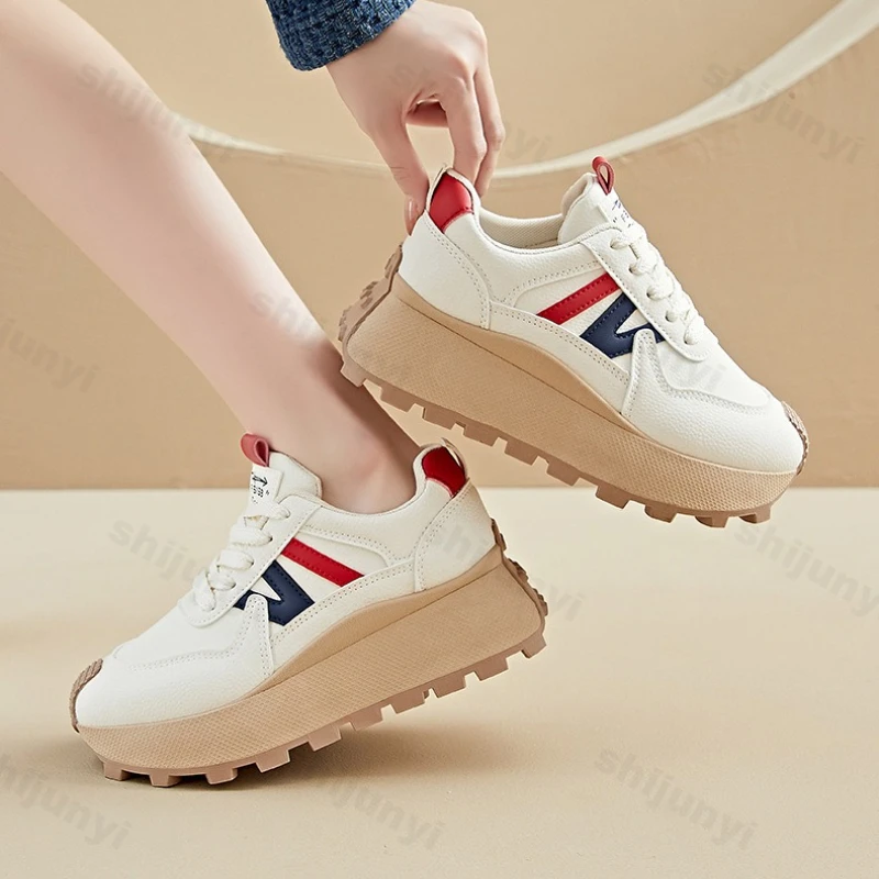 

Platform Sneakers Women's Autumn 2025 New Outdoor Non Slip Height Increase Vulcanized Shoes Fashion Lace Up Comfort Casual Shoes