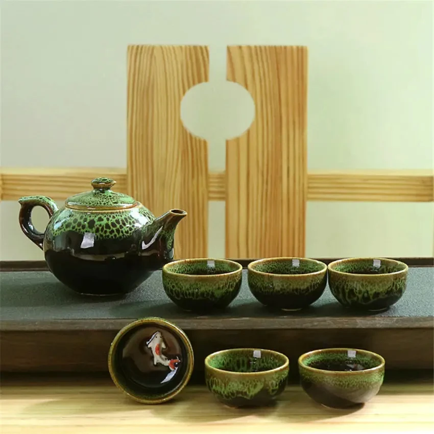 7 teile/satz chinesische Keramik Teekanne Kessel Tee tasse für Puer chinesische Teekanne tragbare Kung Fu Tee Set Trink geschirr Tee tasse & Untertasse Sets