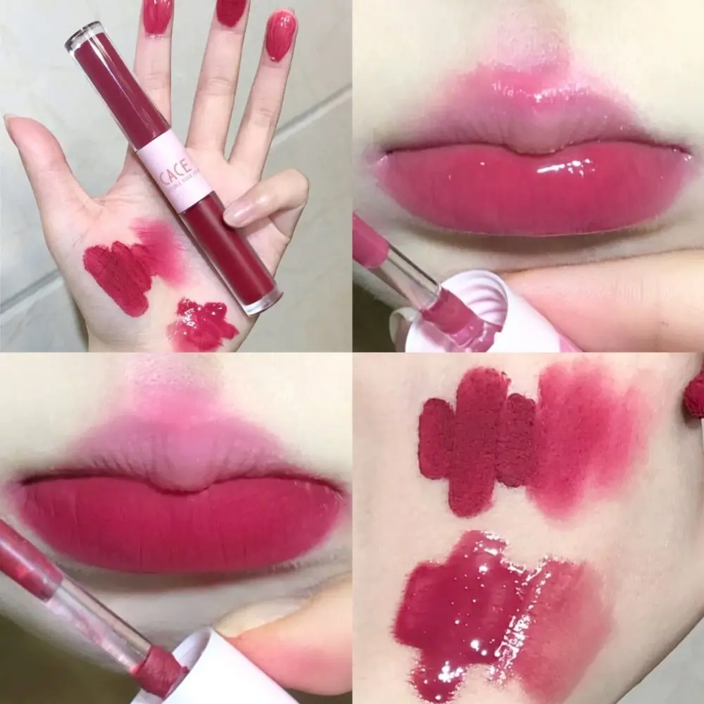 Draagbare Matte Dubbele Kleur Lipgloss Hydraterende Waterdichte Vloeibare Lippenstift Rode Tint Langdurige Water Lip Glazuur Make-Up